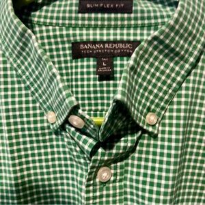 Banana Republic | Green Button-Down Shirt | Slim Flex Fit | Men’s- Tall Large